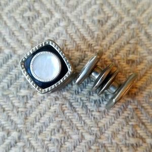 Vintage Art Deco Snap Link Cufflinks Square Mother of Pearl, Enamel